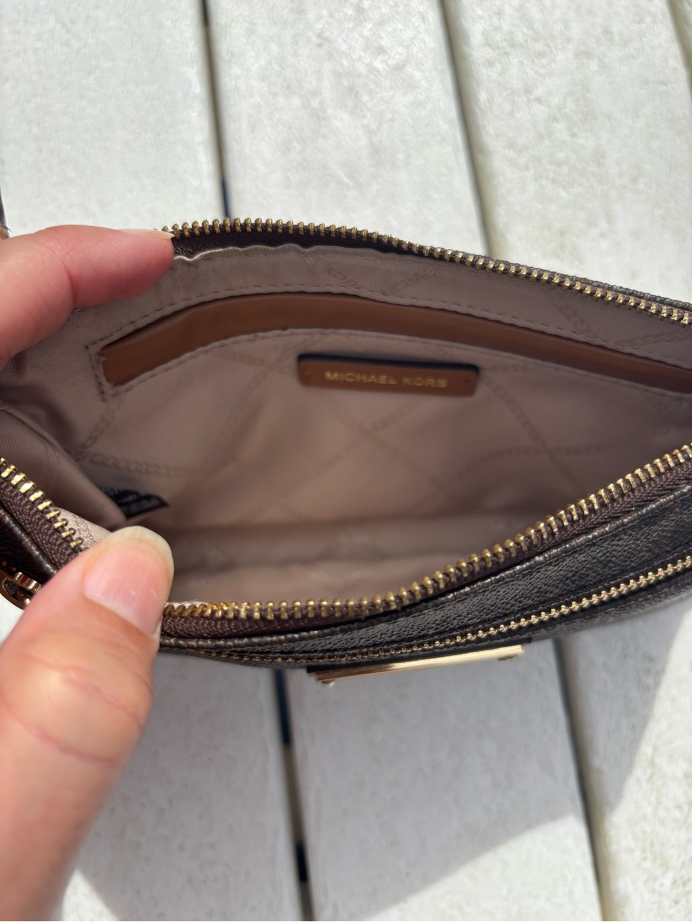 Michael Kors Dark Brown Monogram Wristlet with Gold Hardware - Picture 4 of 6